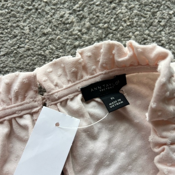Ann Taylor Factory Soft Pink Ruffled Neck Top - Picture 2 of 3